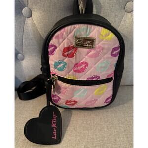 Betsey Johnson Pink Kiss Small Backpack Lips Kisses Travel